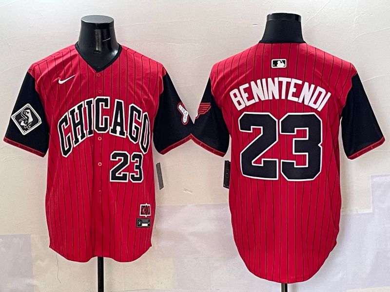 Men Chicago White Sox #23 Benintendi Red Stripe Joint Name Nike 2025 MLB Jersey style 23
